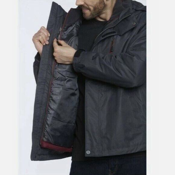 Gerry Sz L Gray 3 In 1 Coat W/ Zip Out Burgundy Jacket Hooded Ski Winter Puffer - Picture 3 of 16